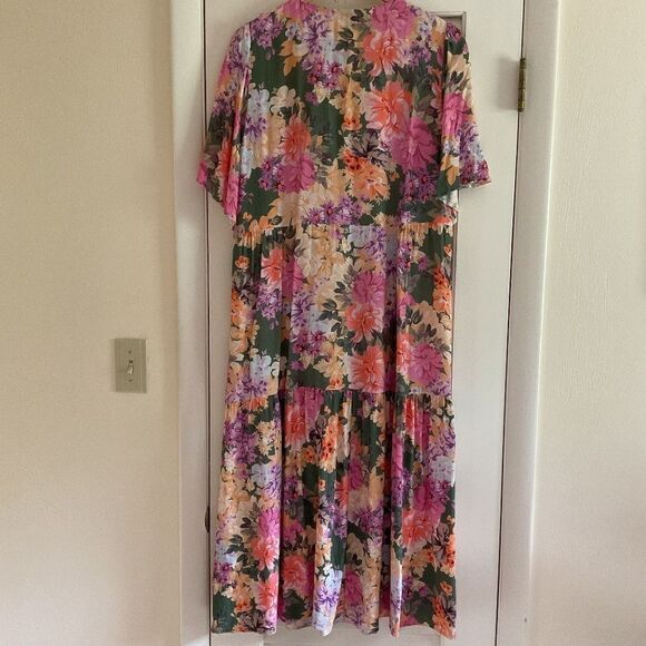 Faux WRAP MIDI FLORAL SUMMER DRESS VISCOSE 100% size US 14 - Picture 3 of 14